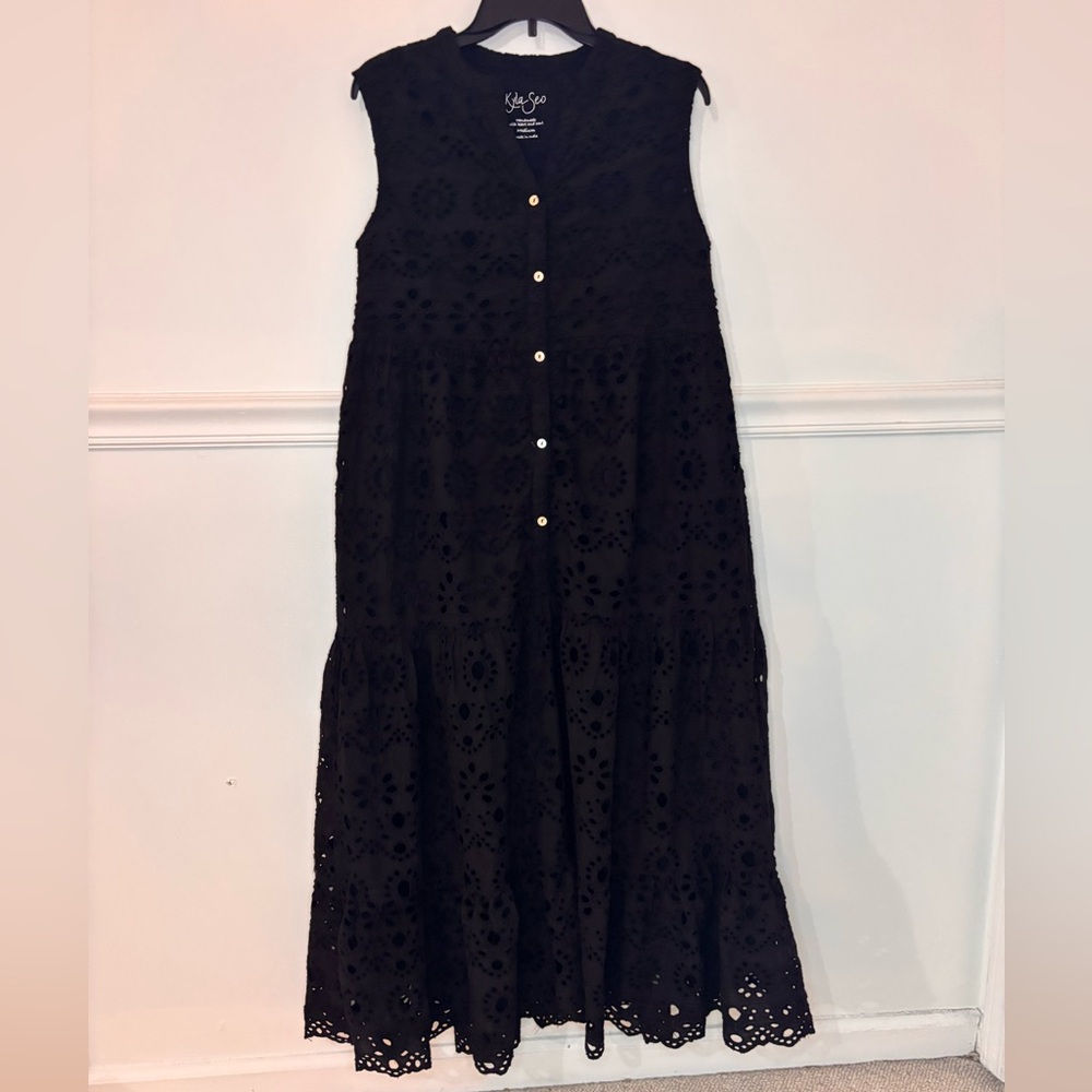 Kyla Seo Eyelet Black Sleeveless Lace Dress